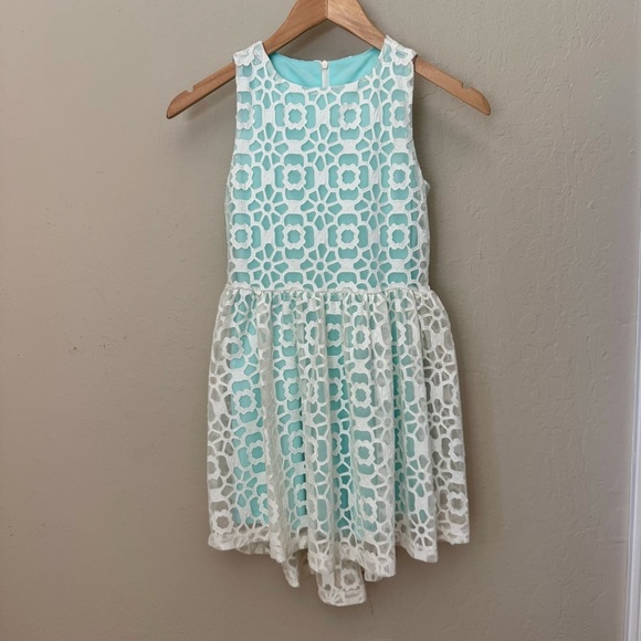 ELISA B. Lace Sleeveless Party Dress Teal Turquoise White Special Occasion Sz 10 - Picture 9 of 16